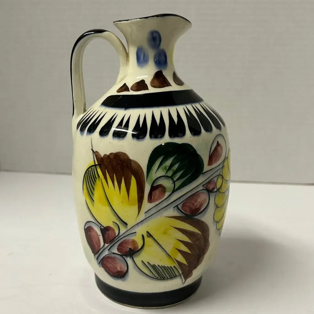 Vintage Signed‎ Tonala Mexican Pottery Hand painted Ceramic Jug